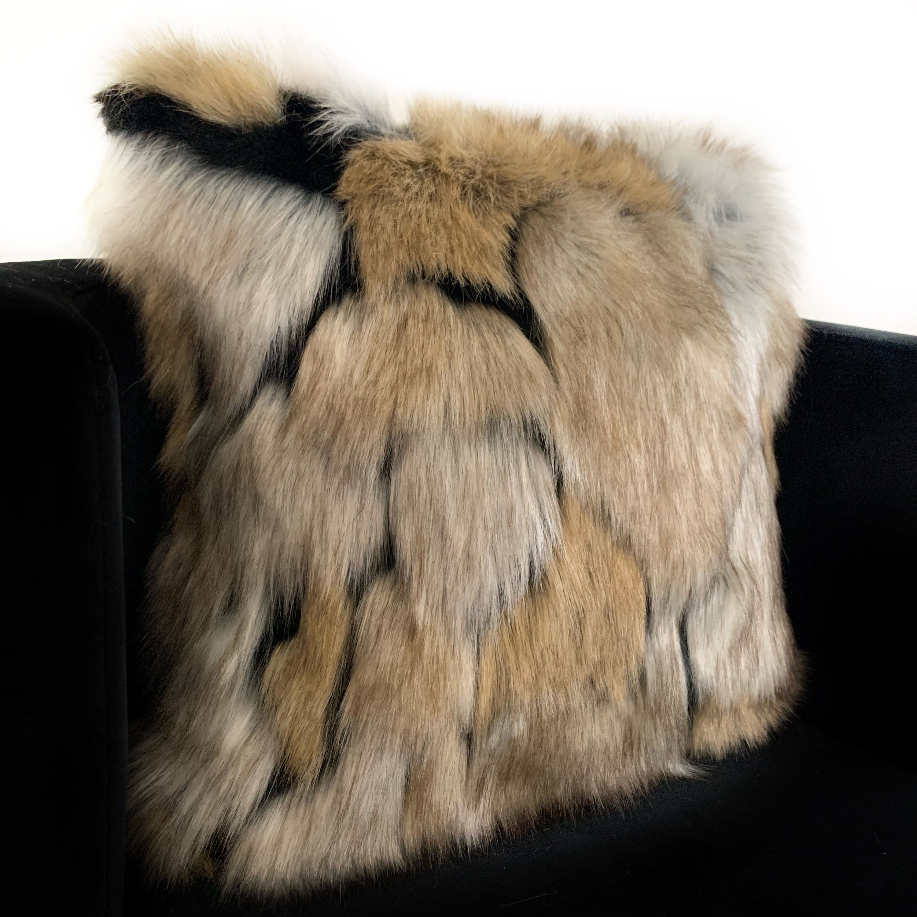 Plutus Taupe and Black Wild Wolf Faux Fur Luxury Throw Pillow showcasing a stylish animal pattern with a soft acrylic texture.