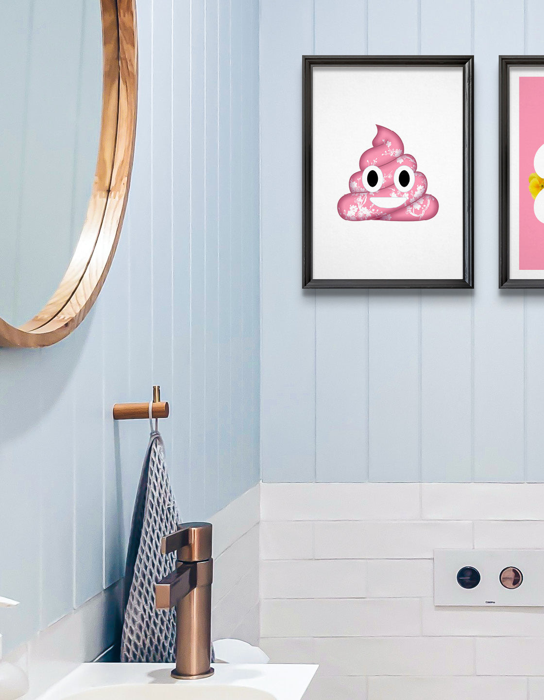 Cheeky Poo Emoji print designed for playful home decor.