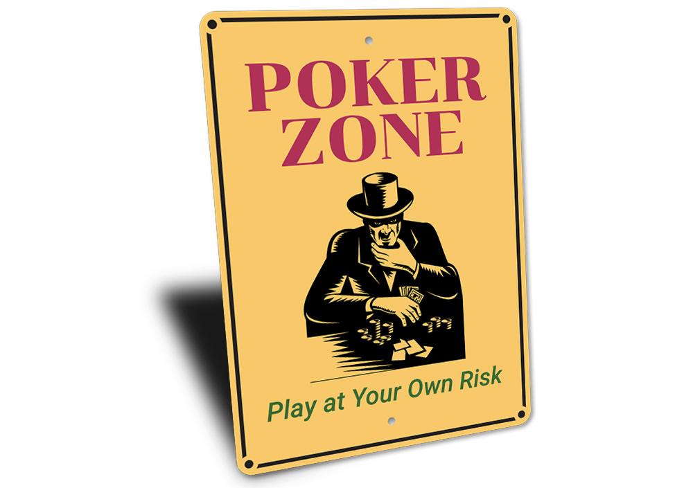 Customizable Poker Zone Sign made from high-quality aluminum, perfect for game rooms and man caves.