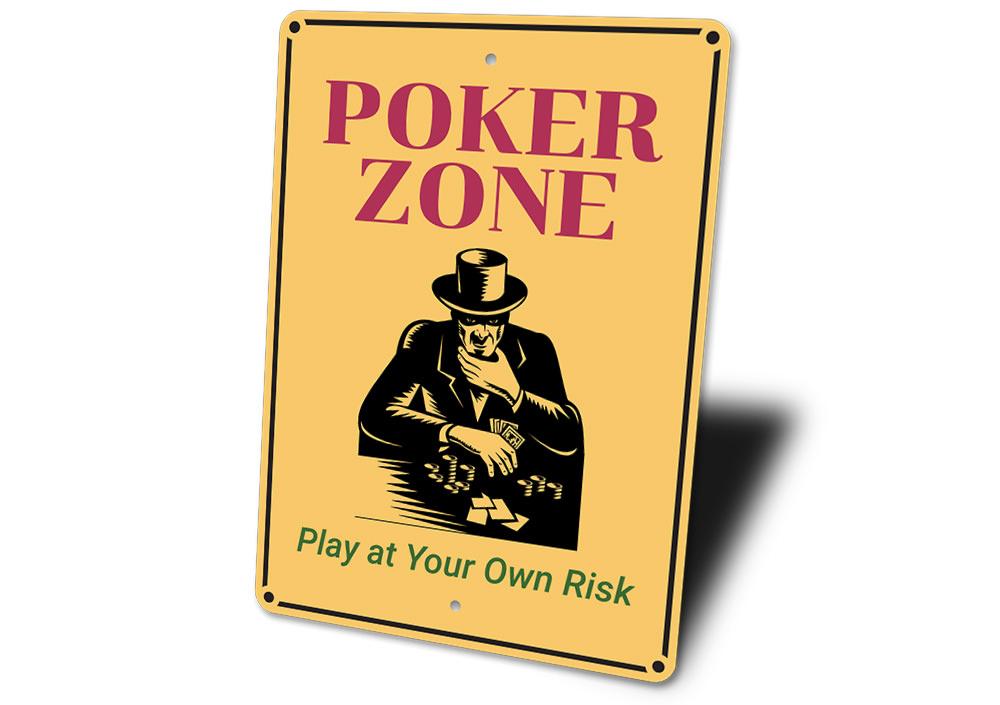 Customizable Poker Zone Sign made from high-quality aluminum, perfect for game rooms and man caves.