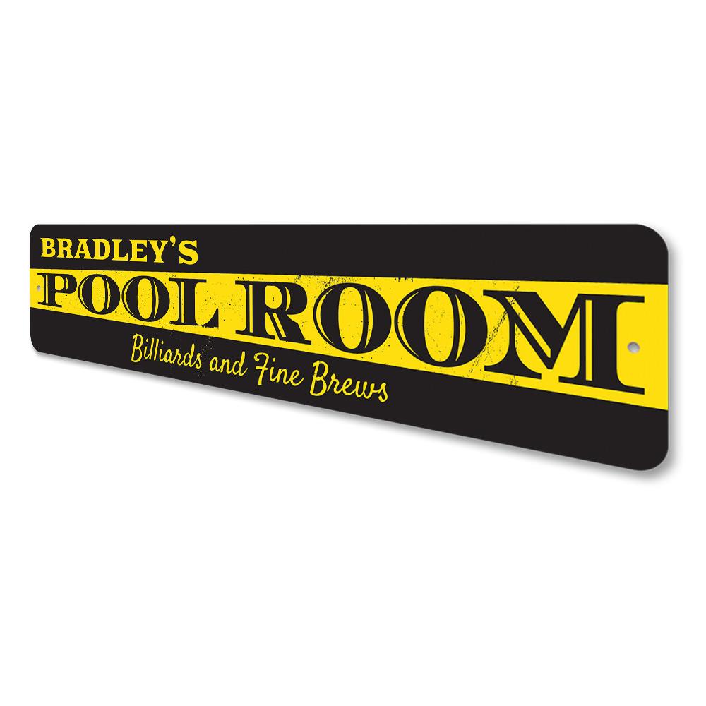 Customizable Pool Room Sign made from durable aluminum, featuring pre-drilled holes for easy mounting.