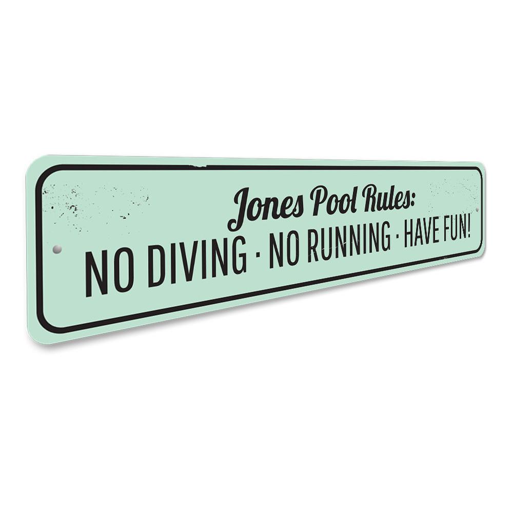 Customizable Pool Rules Sign made of durable aluminum, featuring pre-drilled holes for easy mounting, perfect for enhancing pool safety and decor.