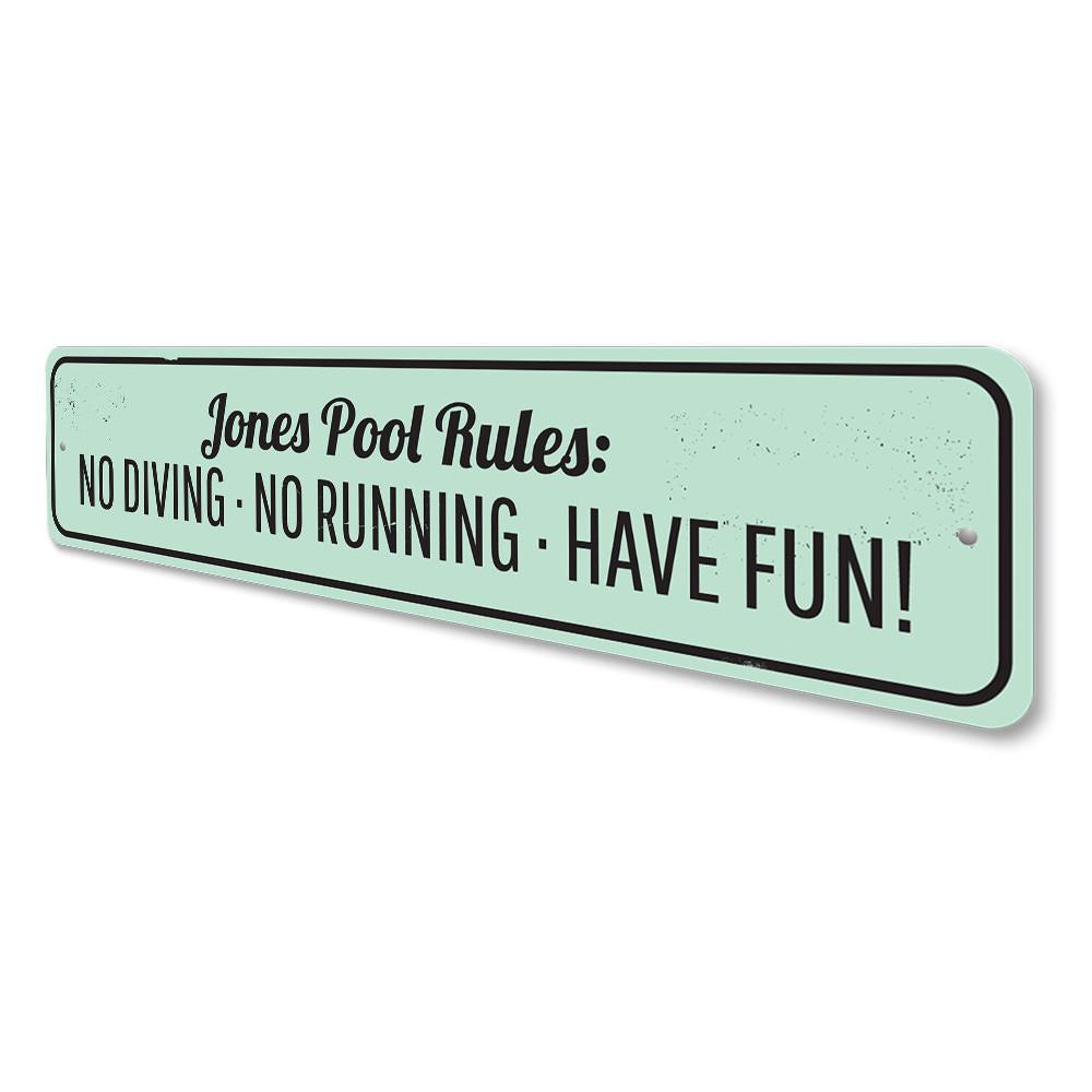 Customizable Pool Rules Sign made of durable aluminum, featuring pre-drilled holes for easy mounting, perfect for enhancing pool safety and decor.