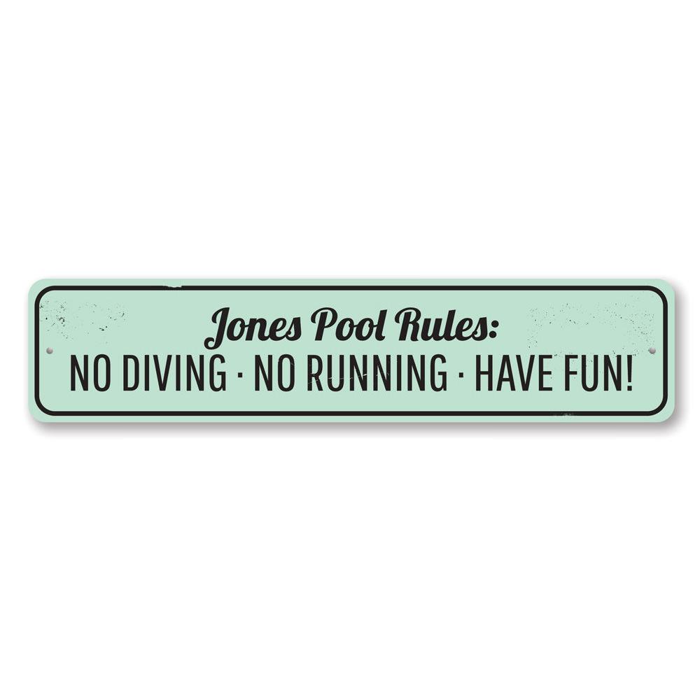 Customizable Pool Rules Sign made of durable aluminum, featuring pre-drilled holes for easy mounting, perfect for enhancing pool safety and decor.