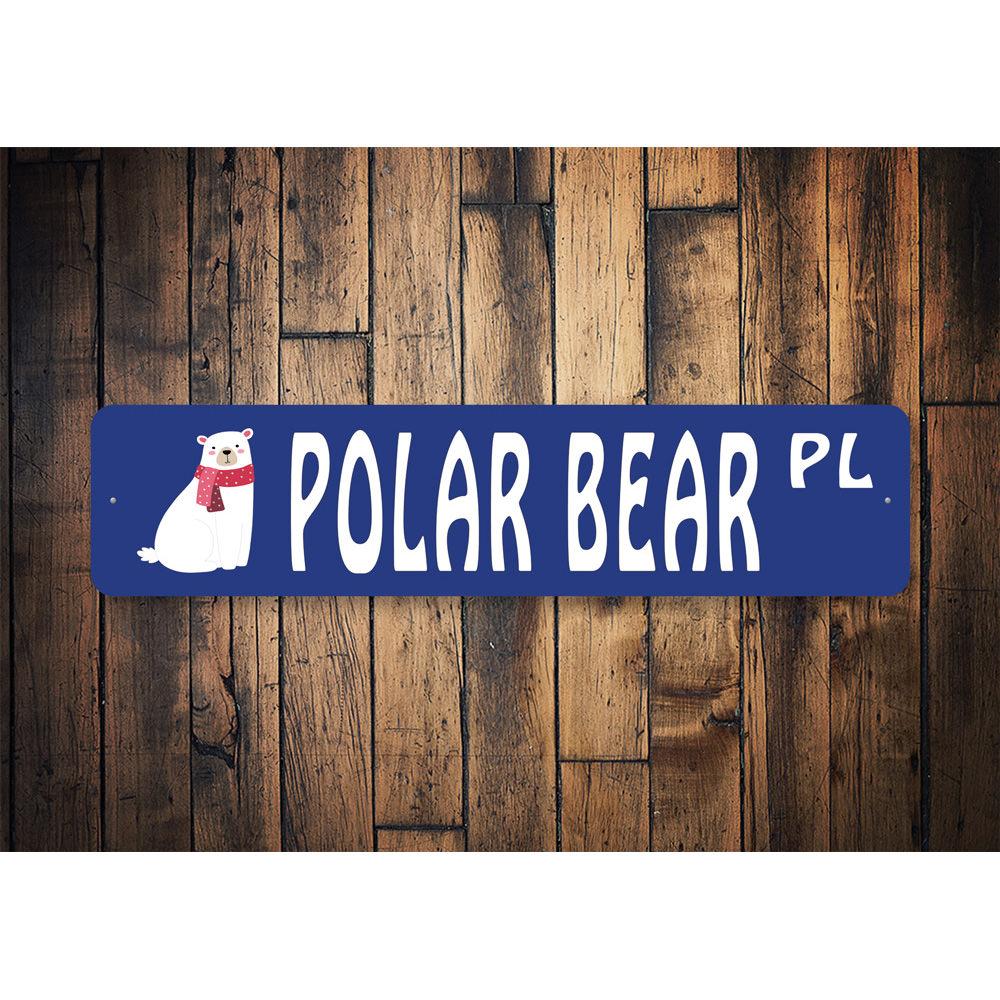 Polar Bear Street Sign made of quality aluminum, featuring a vibrant polar bear design, perfect for home decor.