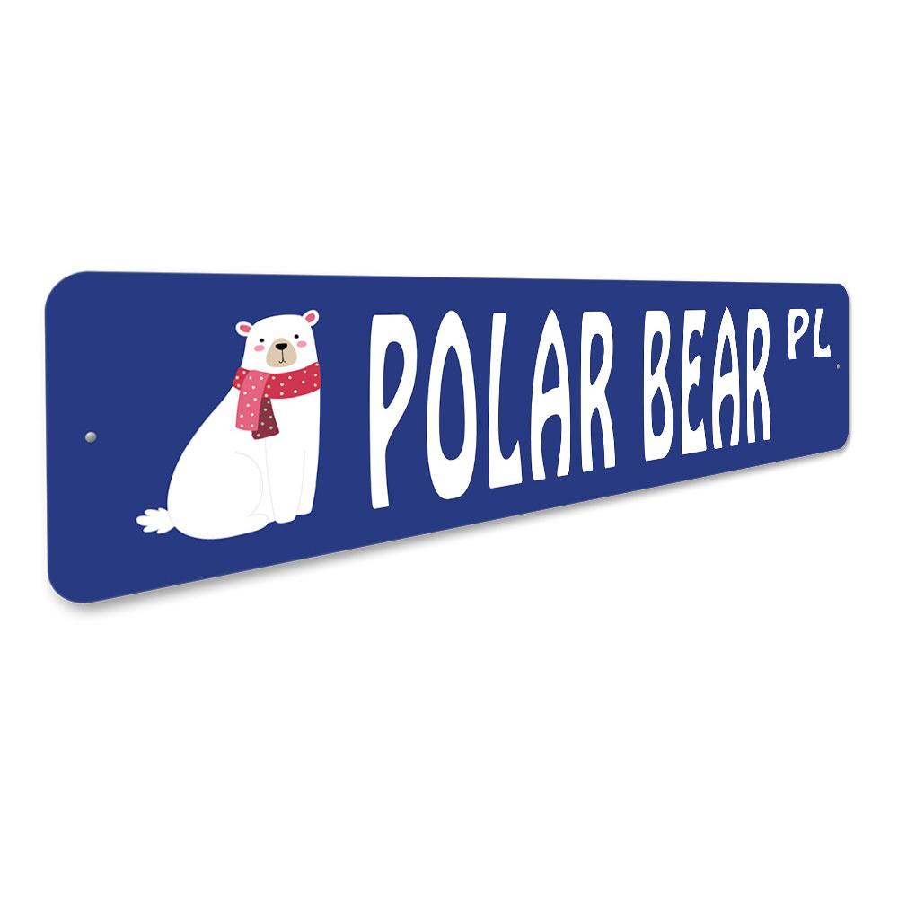 Polar Bear Street Sign made of quality aluminum, featuring a vibrant polar bear design, perfect for home decor.