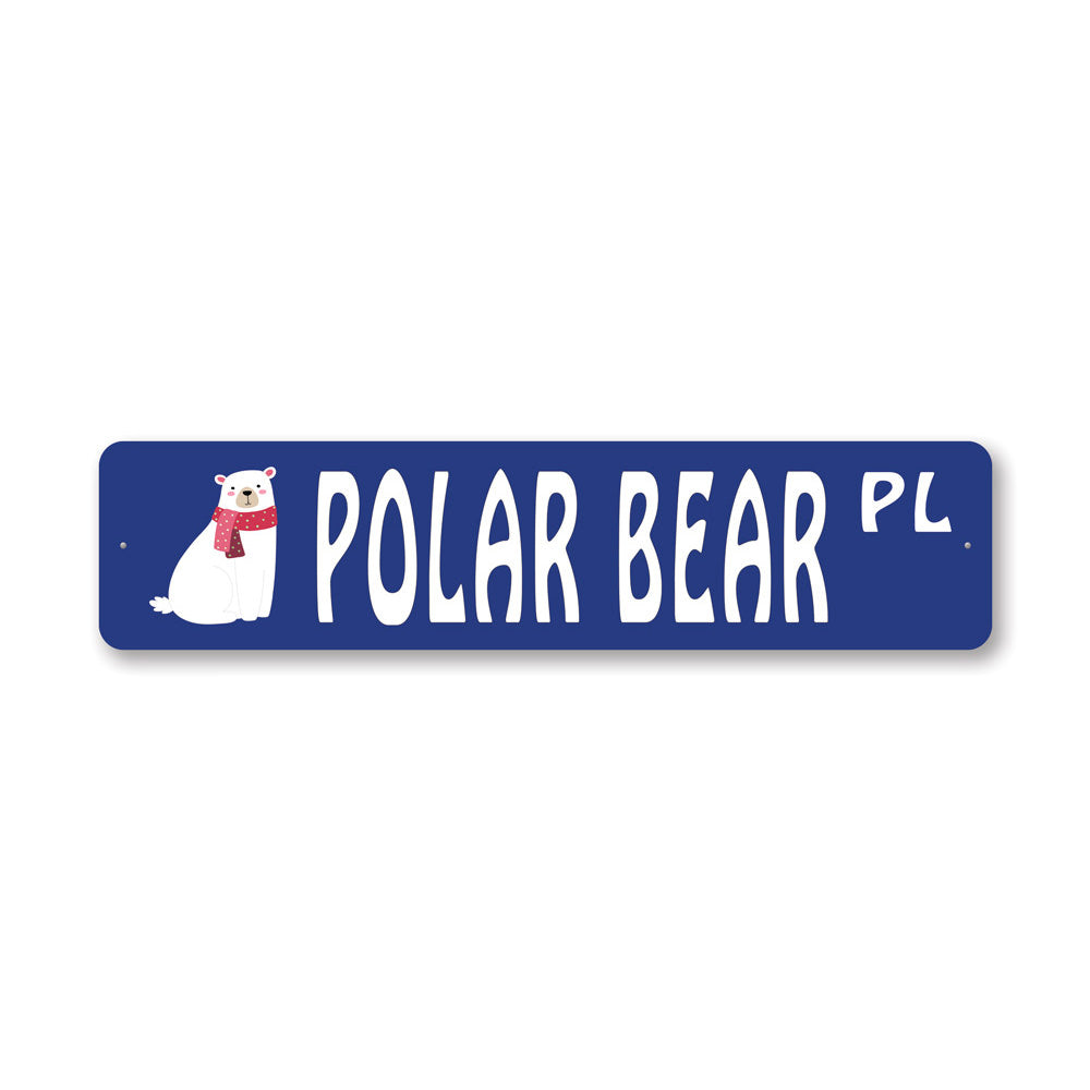 Polar Bear Street Sign made of quality aluminum, featuring a vibrant polar bear design, perfect for home decor.