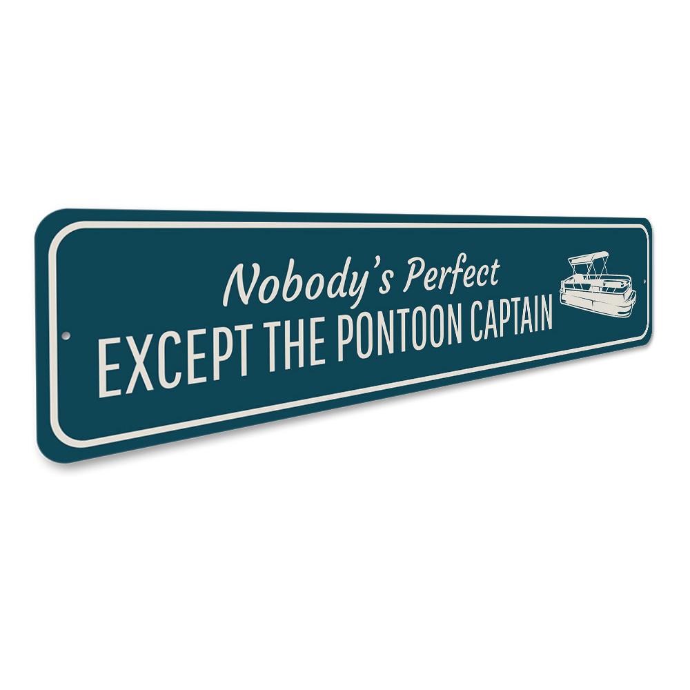 A personalized Pontoon Captain Sign made of high-quality aluminum, featuring customizable text and a nautical design, perfect for home decor.