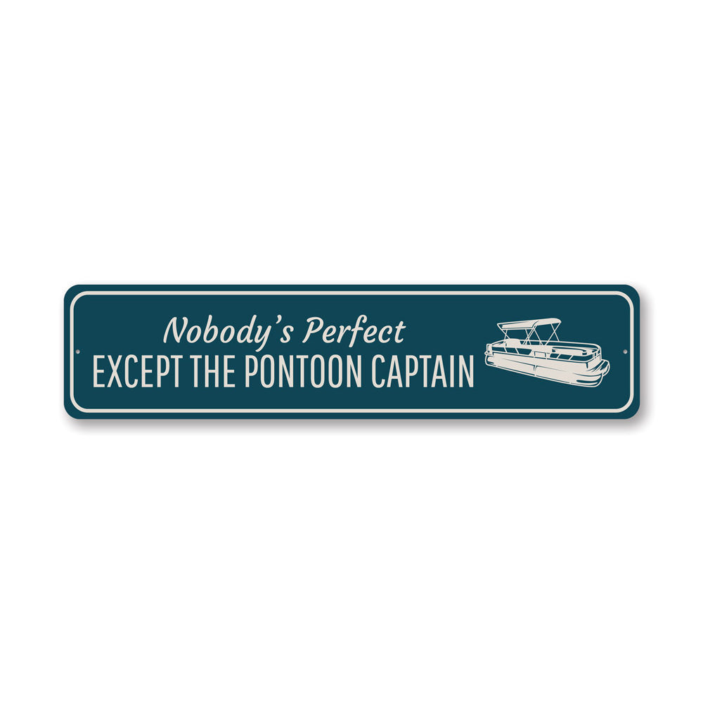 A personalized Pontoon Captain Sign made of high-quality aluminum, featuring customizable text and a nautical design, perfect for home decor.