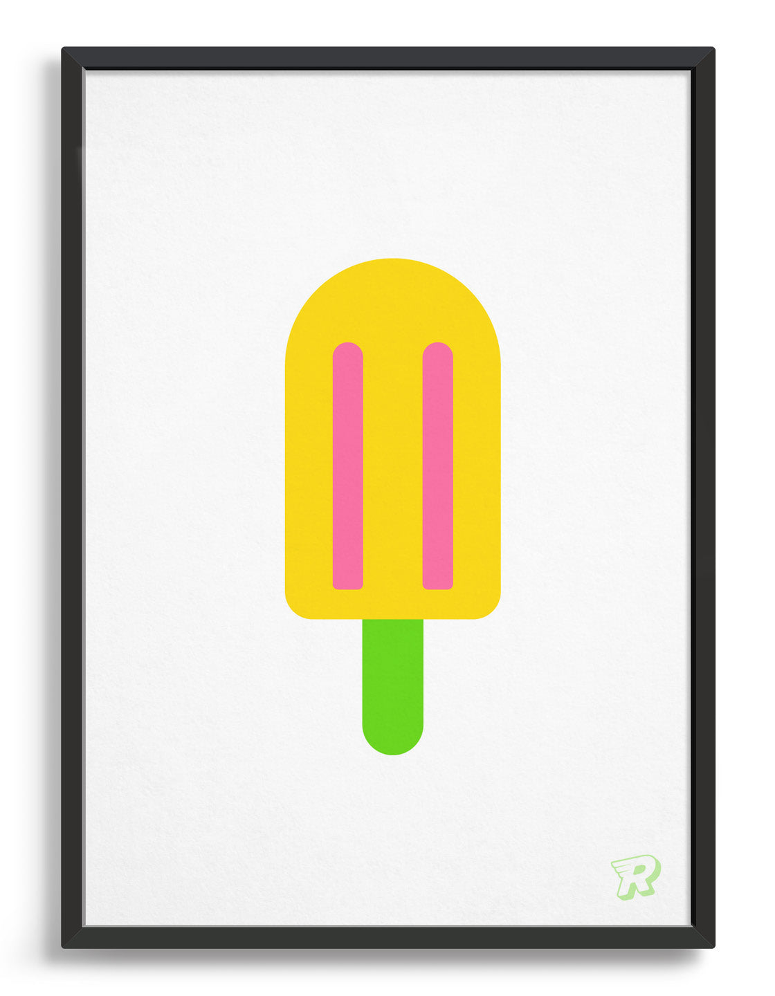 A vibrant personalised popsicle ice lolly print featuring a colorful popsicle with a custom name on the stick, perfect for kids' room decor.