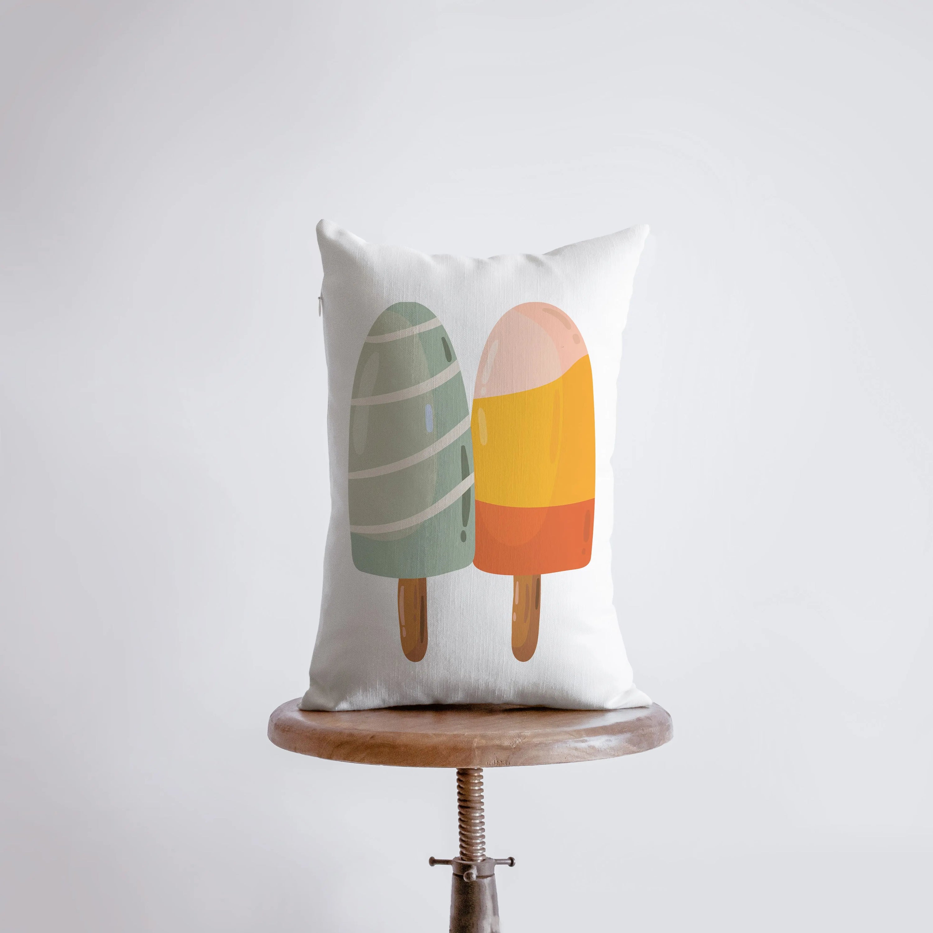 Handmade Popsicle Sticks pillow cover featuring a colorful design, perfect for summer decor.