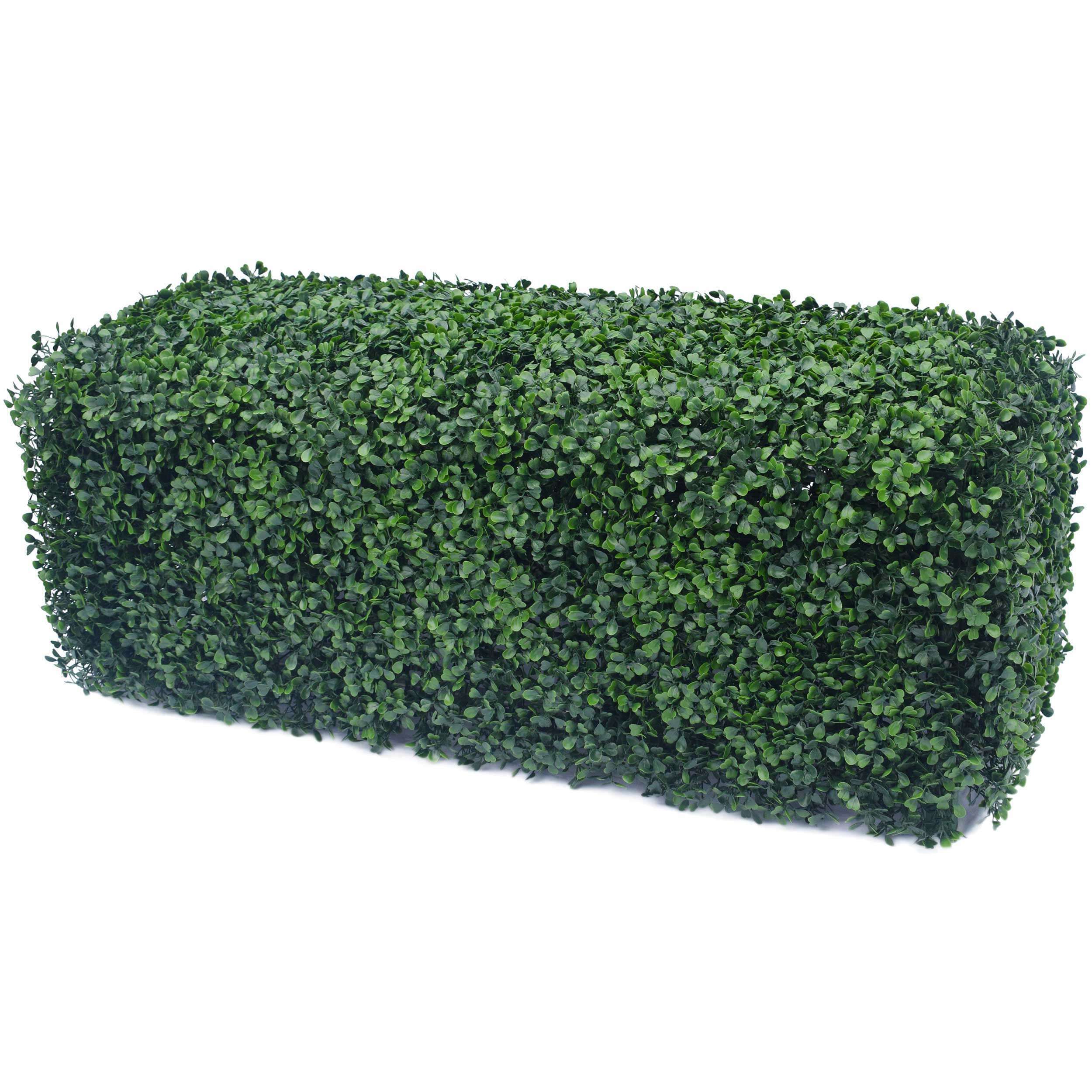 Portable Artificial Boxwood Hedge, 25cm high and 100cm long, showcasing lush green foliage, ideal for indoor and outdoor decoration.