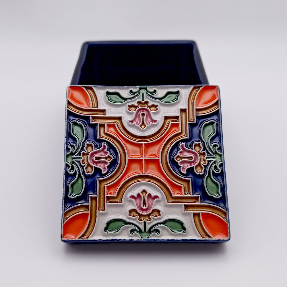 A beautifully handcrafted Porto Covo Ceramic Box featuring intricate designs and vibrant colors, perfect for home decor.