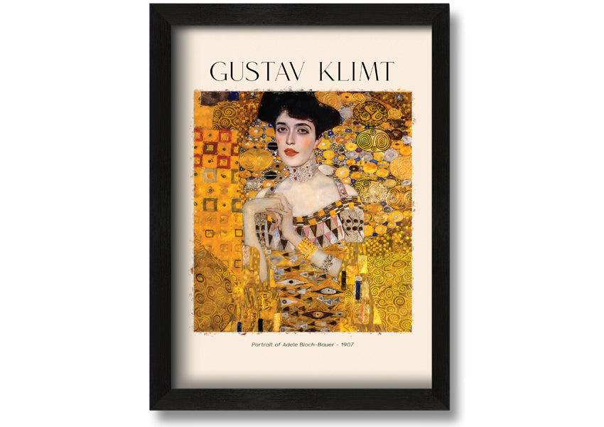 Portrait Of Adele Bloch-Bauer by Gustav Klimt, a stunning canvas print mounted on a box frame, showcasing intricate details and vibrant colors.