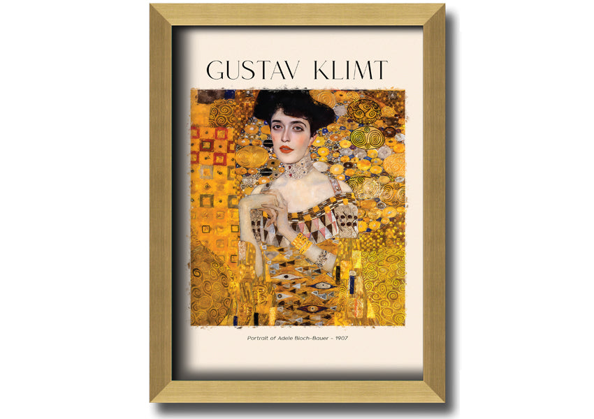 Portrait Of Adele Bloch-Bauer by Gustav Klimt, a stunning canvas print mounted on a box frame, showcasing intricate details and vibrant colors.