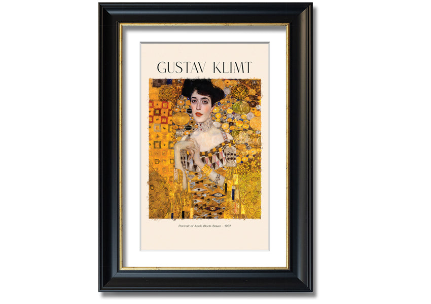 Portrait Of Adele Bloch-Bauer by Gustav Klimt, a stunning canvas print mounted on a box frame, showcasing intricate details and vibrant colors.