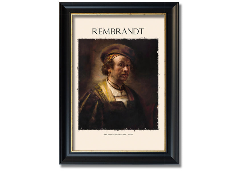 Portrait of Rembrandt, 1650, printed on coated polyester canvas, mounted on a 44mm box frame, ready to hang.