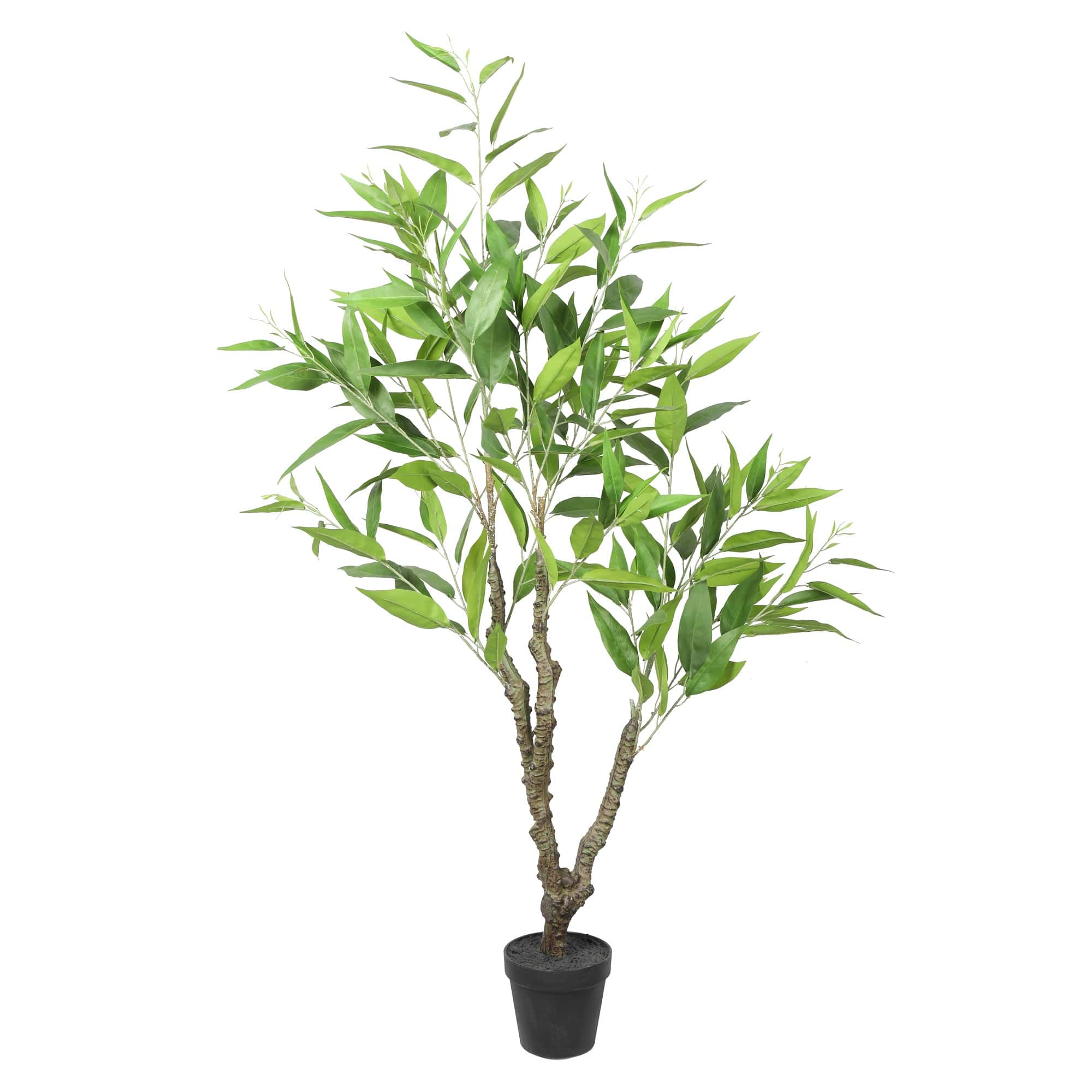 A 120cm tall Potted Artificial Eucalyptus Tree with realistic green leaves and a brown trunk, placed in a stylish pot.