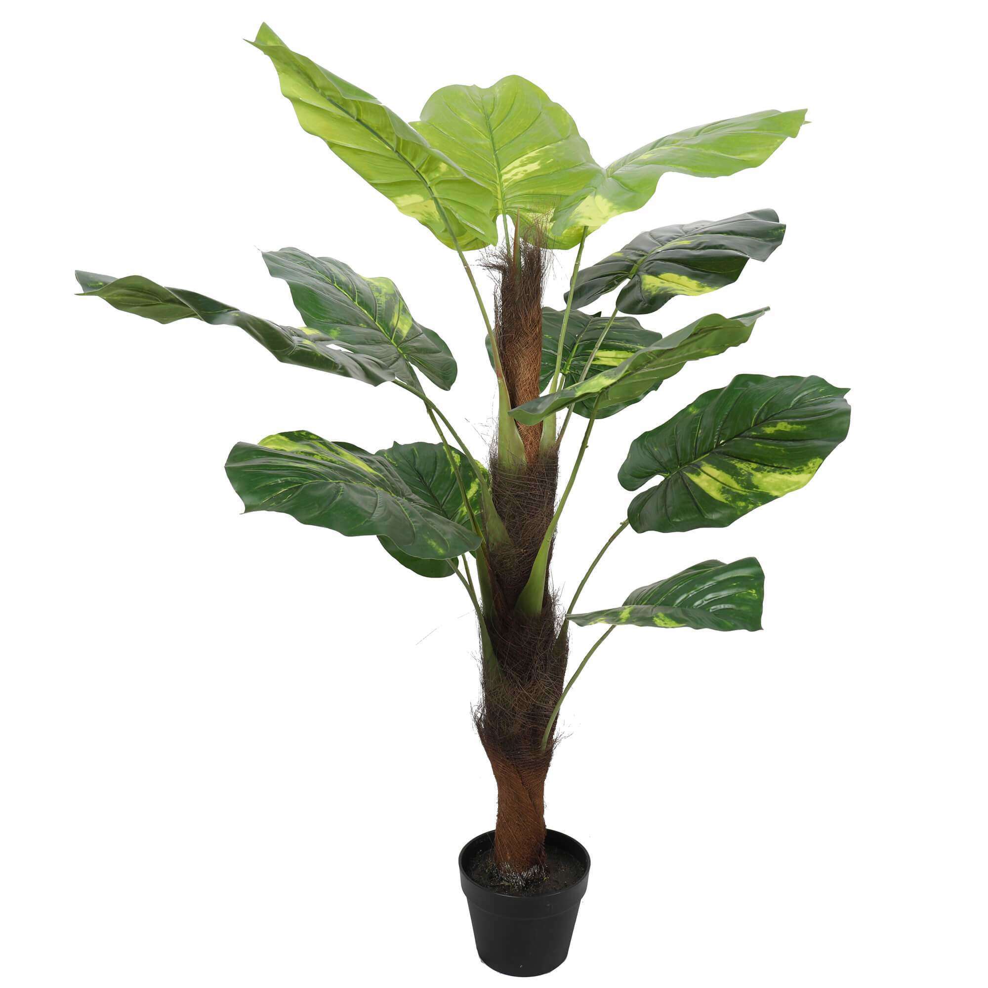 A 100cm tall Potted Artificial Pothos Plant with vibrant yellow and green leaves, set in a realistic pot with soil, perfect for indoor decor.