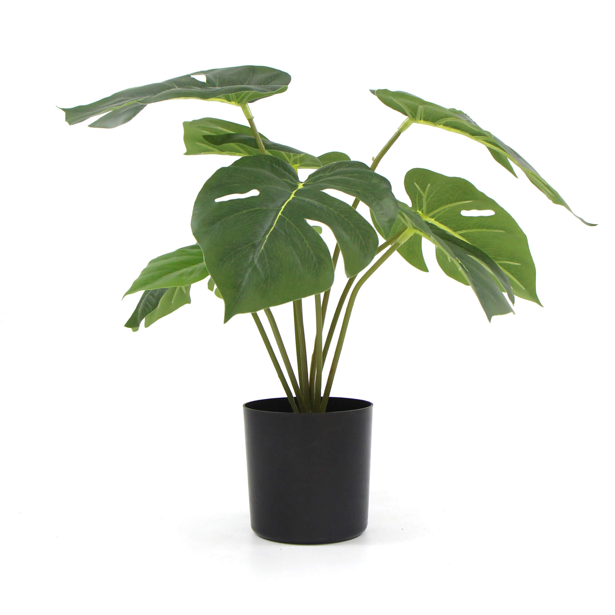 Potted Artificial Split Philodendron Plant with realistic leaves in a stylish white pot, measuring 40cm tall.