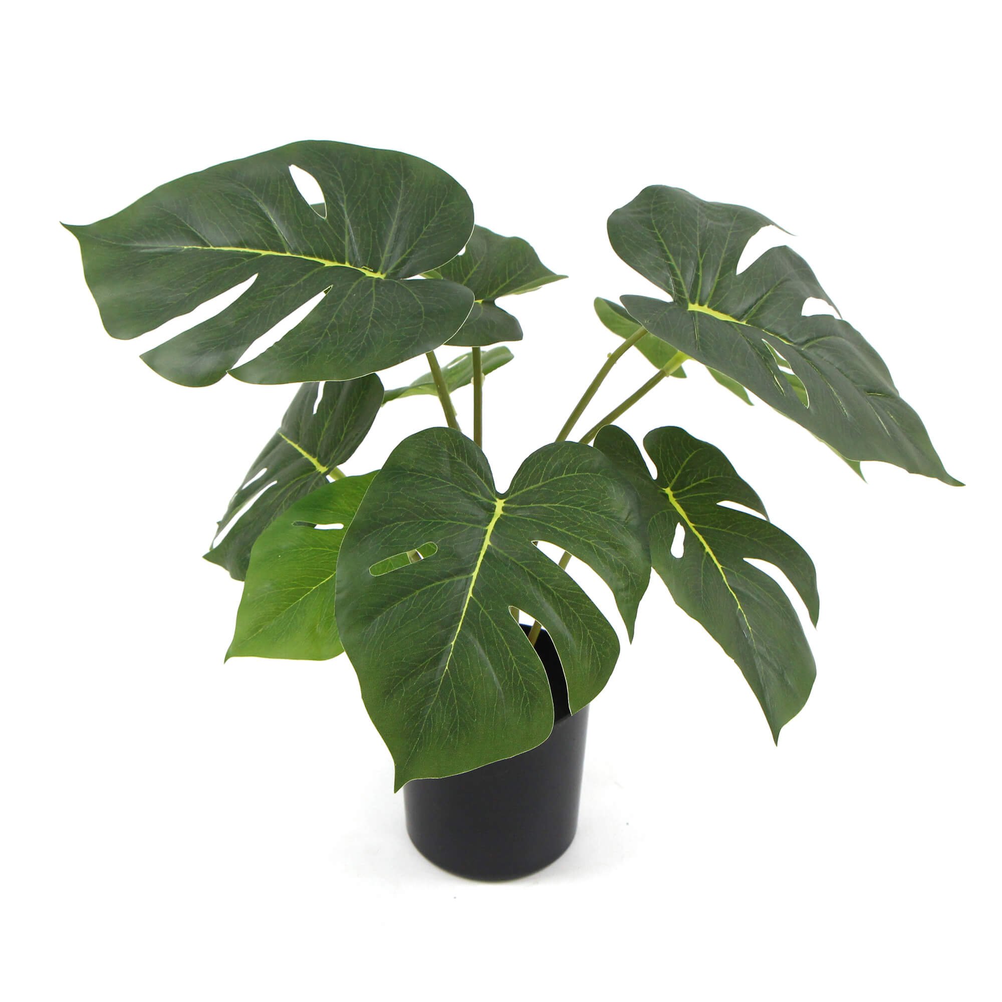 Potted Artificial Split Philodendron Plant with realistic leaves in a stylish white pot, measuring 40cm tall.