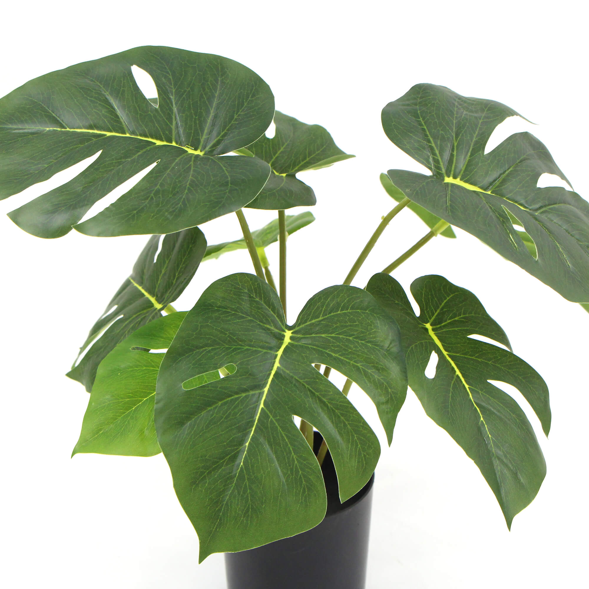 Potted Artificial Split Philodendron Plant with realistic leaves in a stylish white pot, measuring 40cm tall.