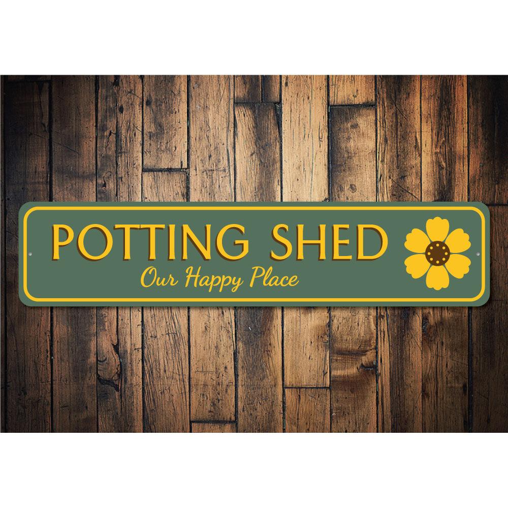 Customizable Potting Shed Sign made of high-quality aluminum, perfect for outdoor garden decor.