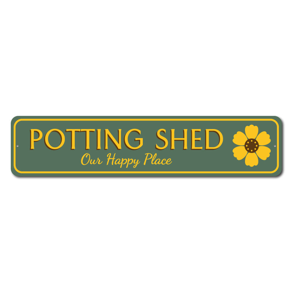 Customizable Potting Shed Sign made of high-quality aluminum, perfect for outdoor garden decor.