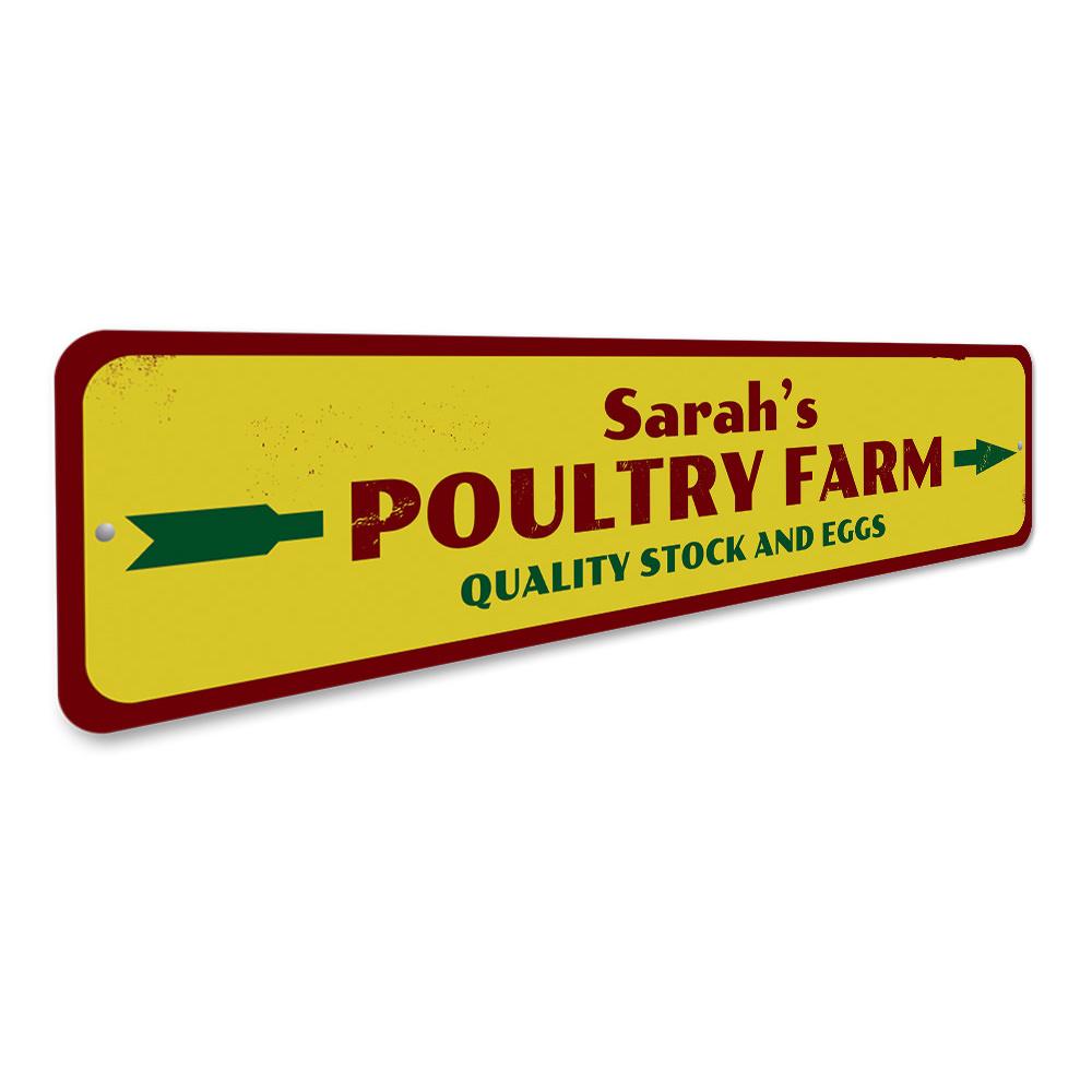 Custom Poultry Farm Sign made of durable aluminum, featuring personalized text and pre-drilled holes for easy mounting.