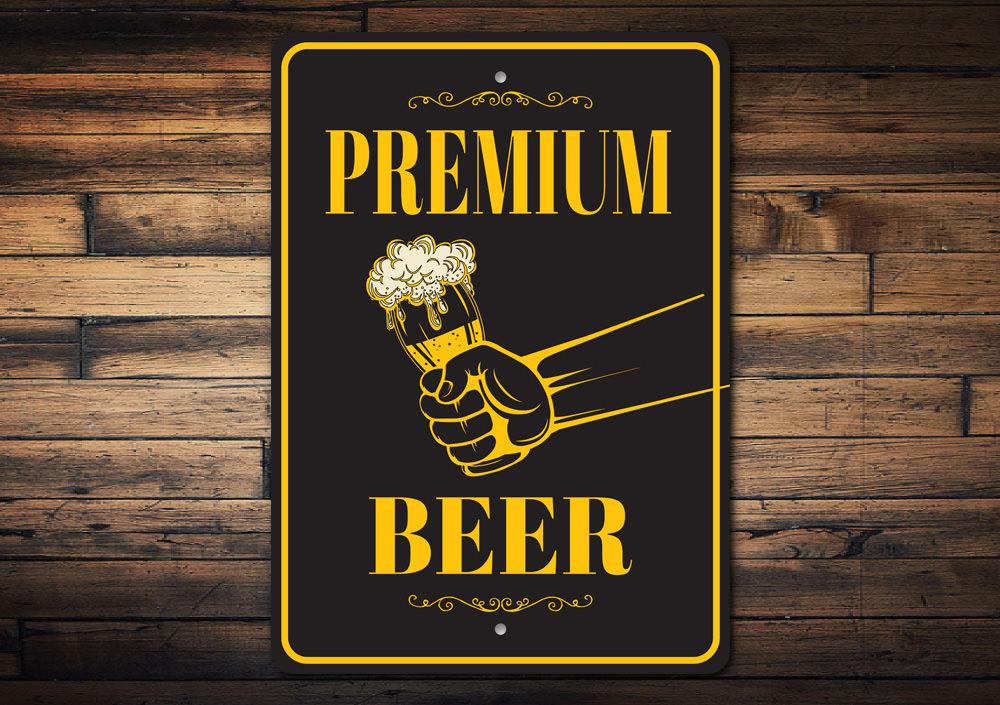 Premium Beer Sign made of high-quality aluminum, featuring customizable text and pre-drilled holes for easy mounting.