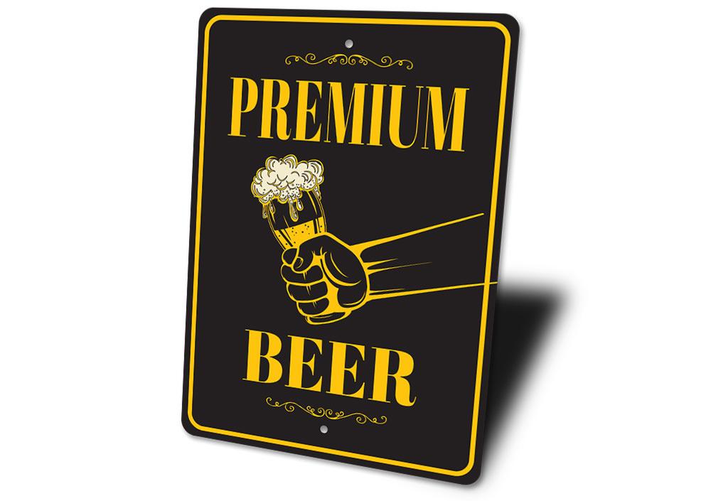 Premium Beer Sign made of high-quality aluminum, featuring customizable text and pre-drilled holes for easy mounting.