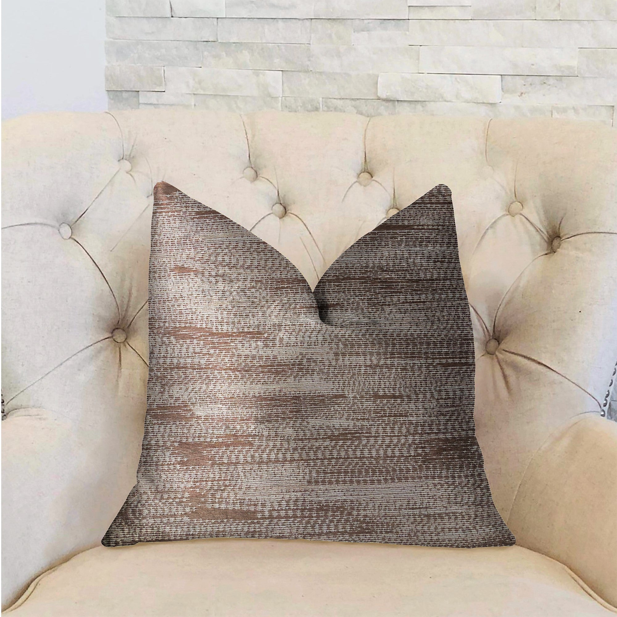 Pretty Oasis Brown Luxury Throw Pillow featuring a dobby pattern, handmade in the USA with a luxurious brown polyester fabric.