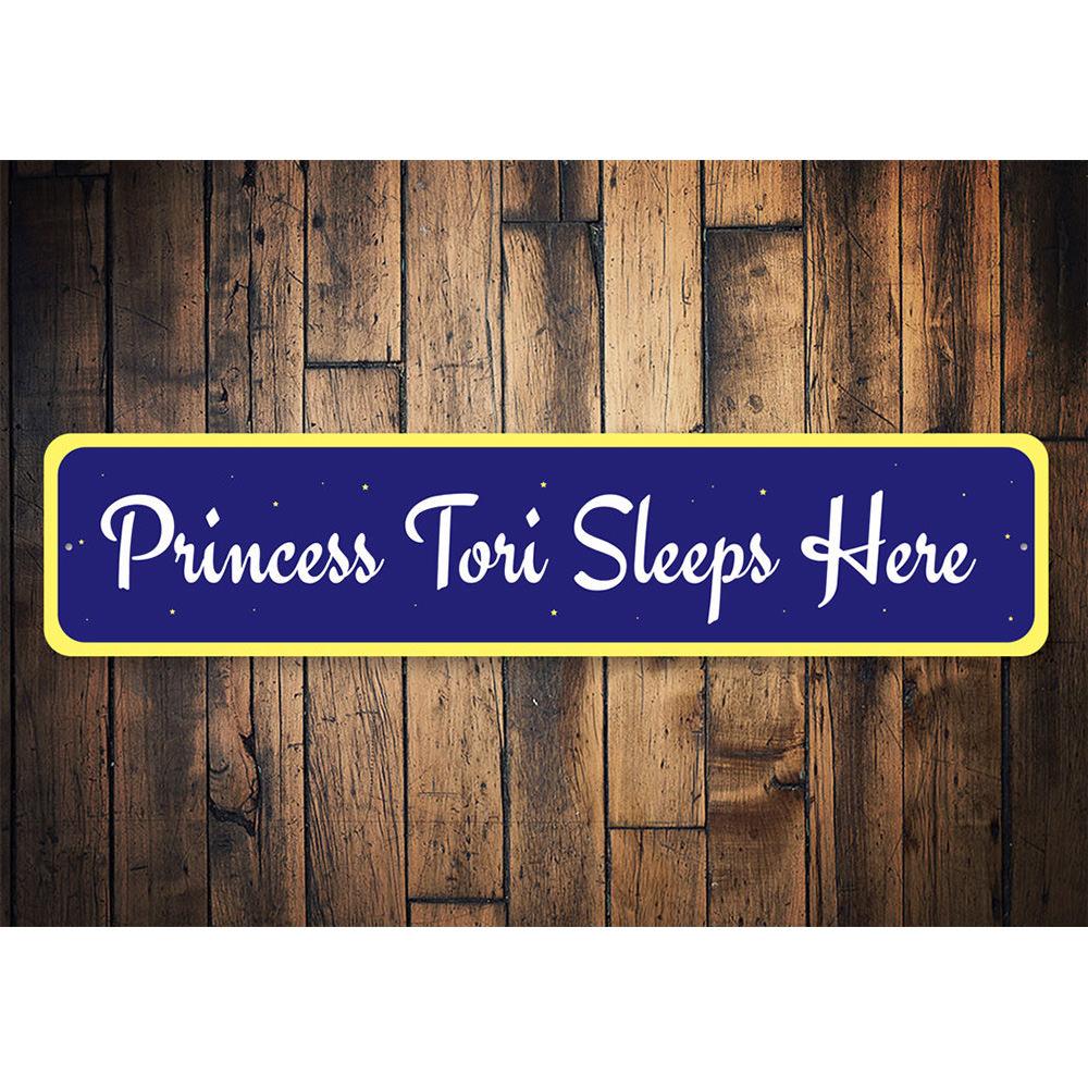 Customizable Princess Sign made of high-quality aluminum, featuring vibrant colors and a whimsical design, perfect for children's rooms.