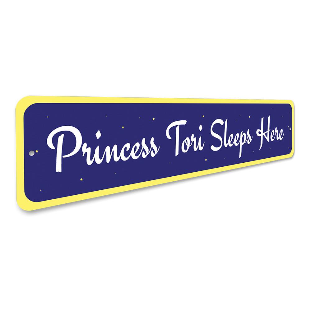 Customizable Princess Sign made of high-quality aluminum, featuring vibrant colors and a whimsical design, perfect for children's rooms.