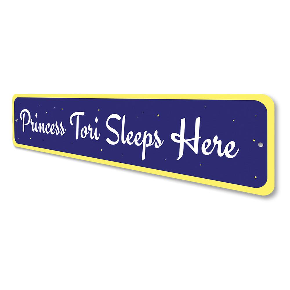 Customizable Princess Sign made of high-quality aluminum, featuring vibrant colors and a whimsical design, perfect for children's rooms.