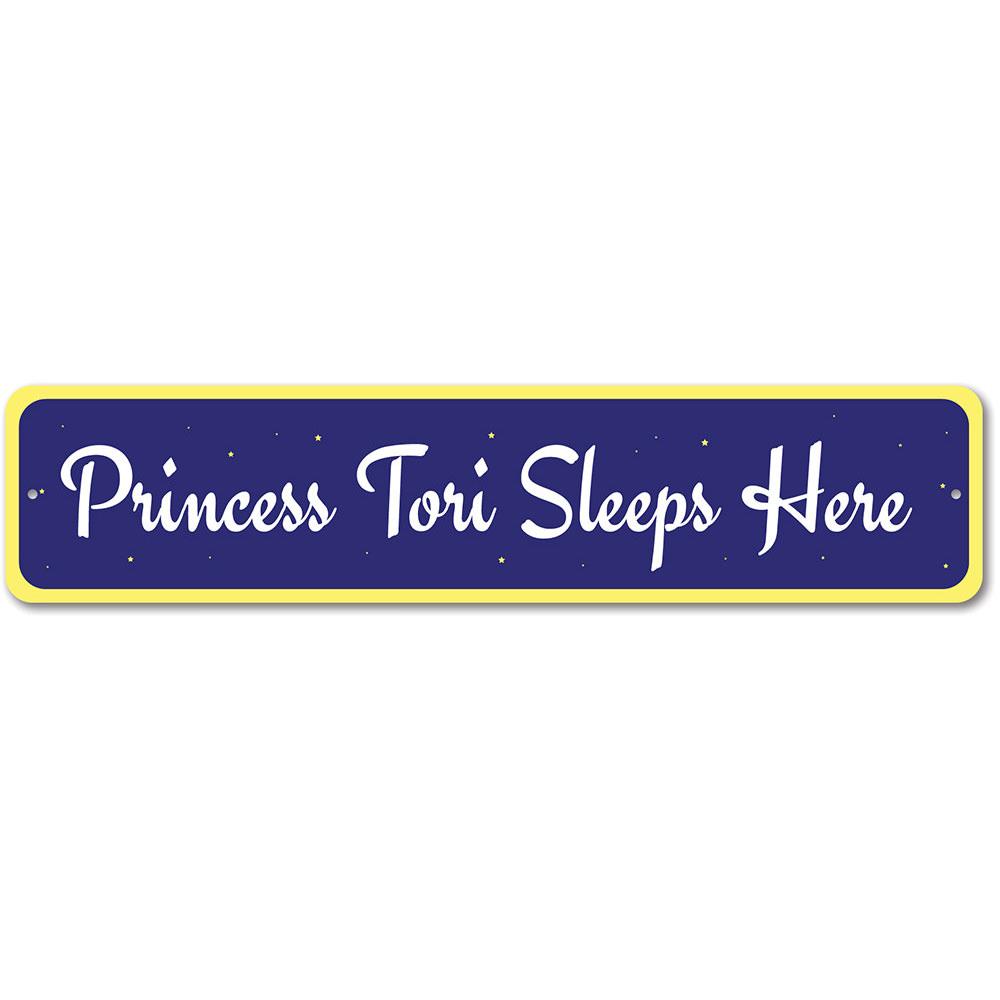 Customizable Princess Sign made of high-quality aluminum, featuring vibrant colors and a whimsical design, perfect for children's rooms.