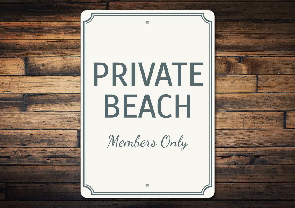 A customizable Private Beach Sign made of high-quality aluminum, featuring a beach-themed design, perfect for coastal decor.