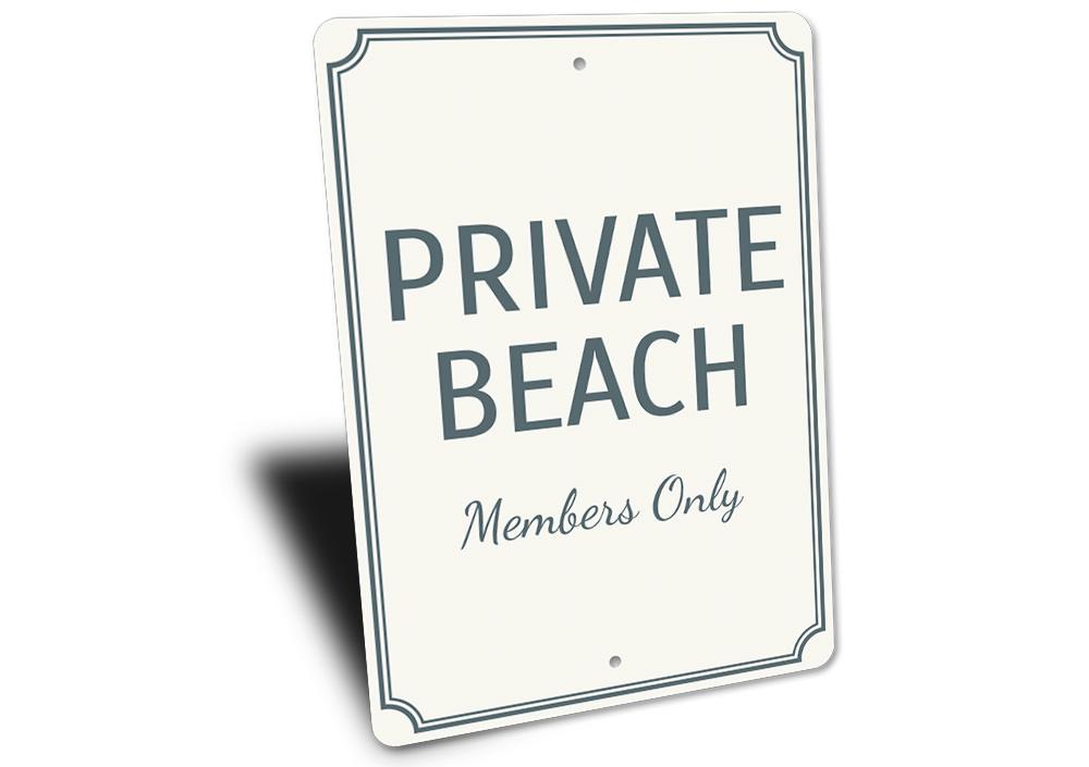 A customizable Private Beach Sign made of high-quality aluminum, featuring a beach-themed design, perfect for coastal decor.