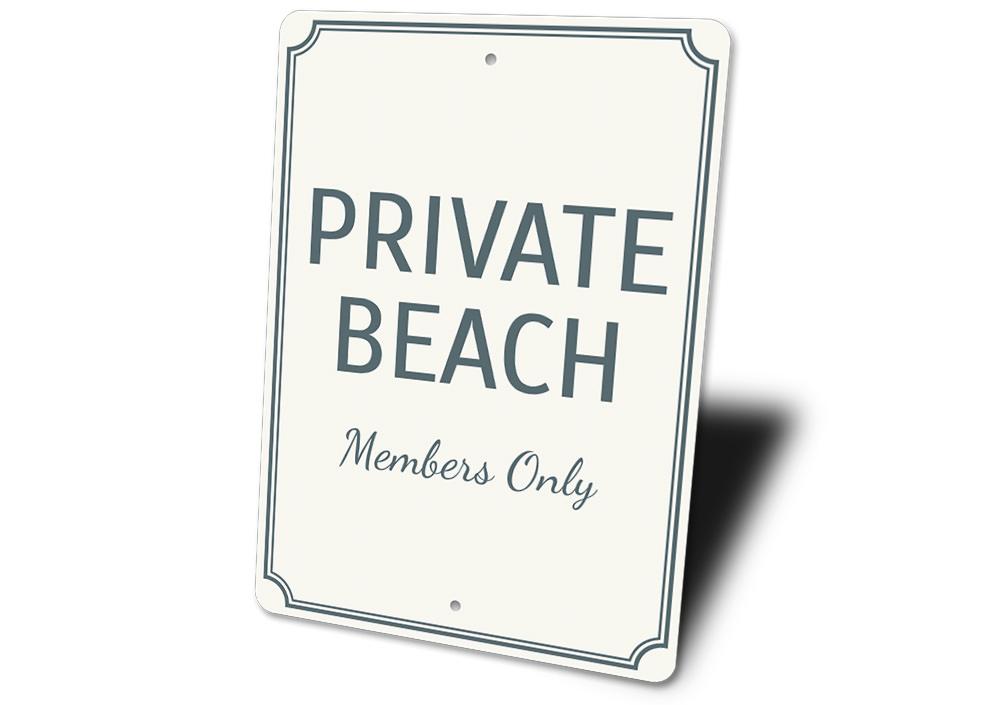 A customizable Private Beach Sign made of high-quality aluminum, featuring a beach-themed design, perfect for coastal decor.