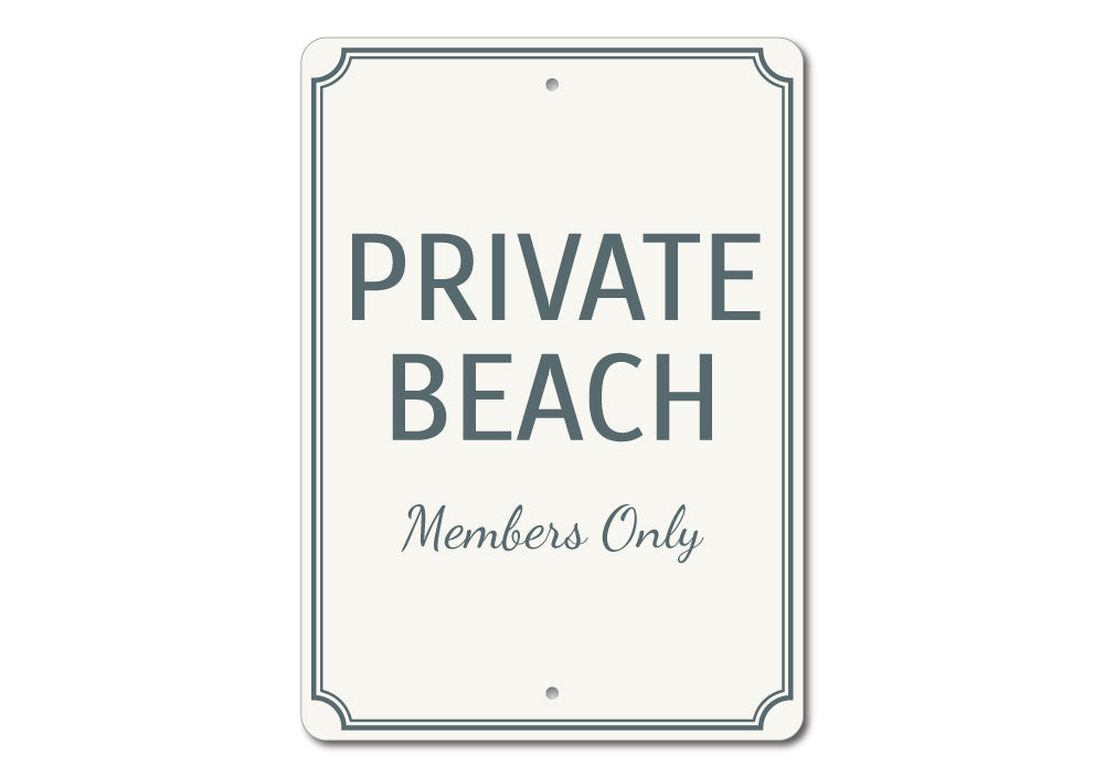 A customizable Private Beach Sign made of high-quality aluminum, featuring a beach-themed design, perfect for coastal decor.