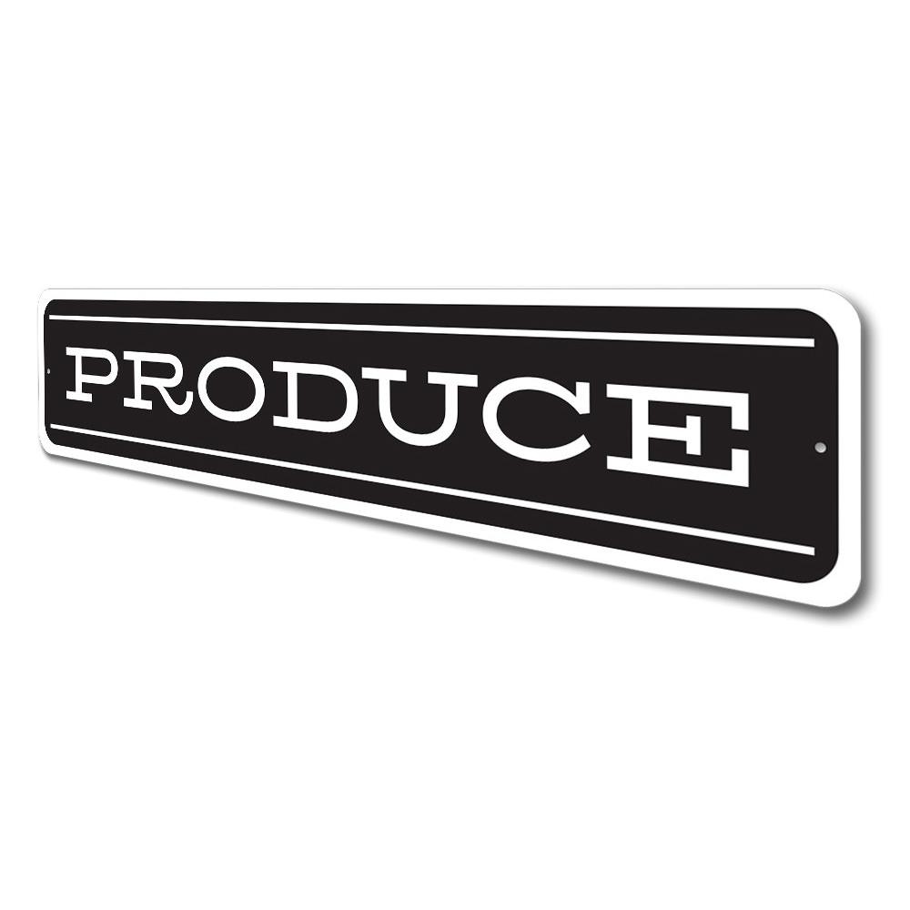 Customizable metal Produce Sign made from high-quality aluminum, featuring pre-drilled holes for easy mounting.