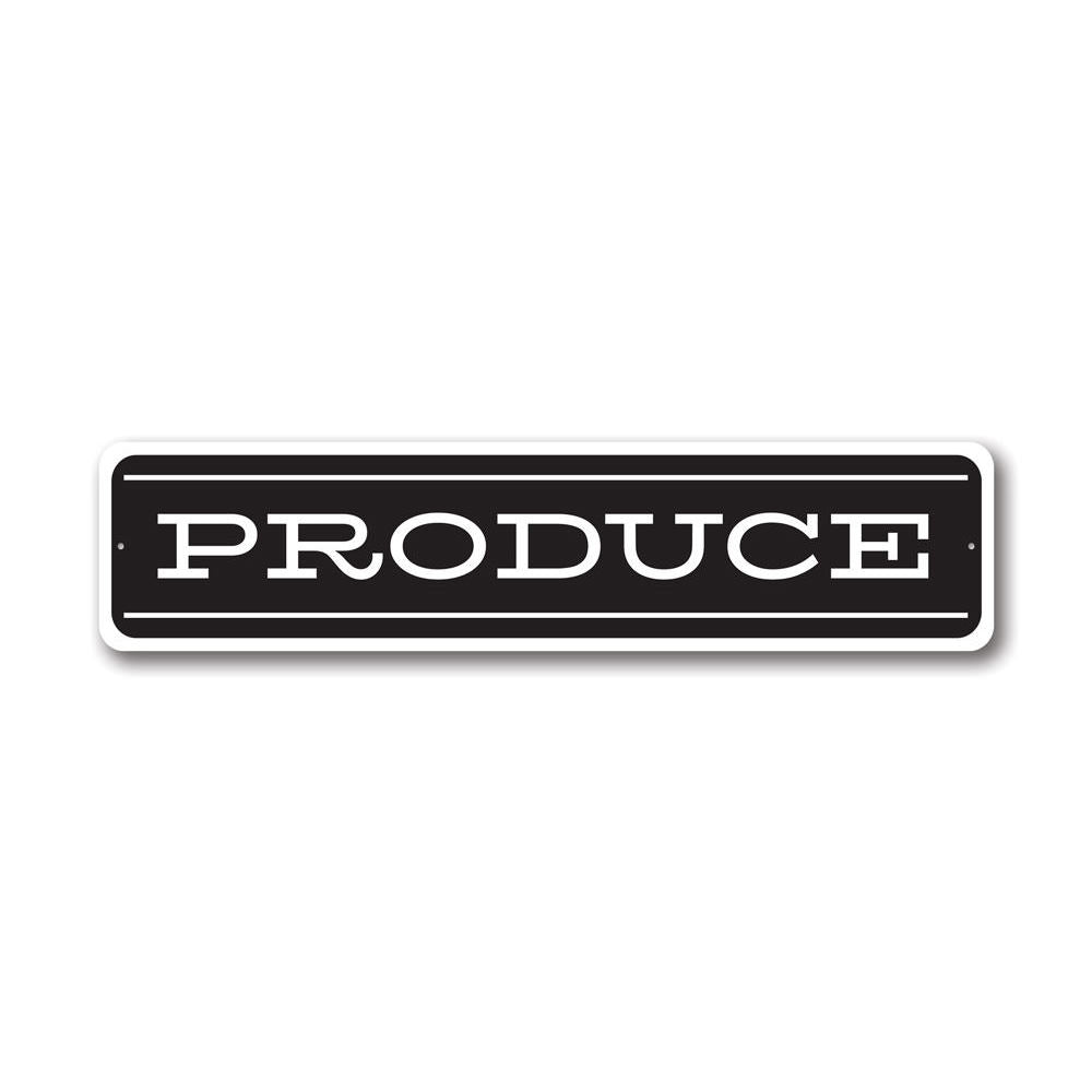 Customizable metal Produce Sign made from high-quality aluminum, featuring pre-drilled holes for easy mounting.