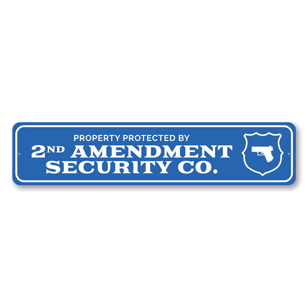 Blue security sign with gun icon