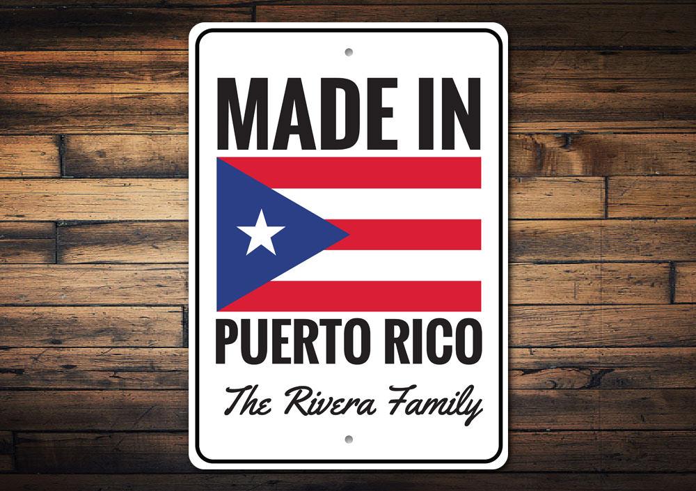 A vibrant Puerto Rican Flag Sign made of durable aluminum, showcasing the national colors and design, perfect for home decor.