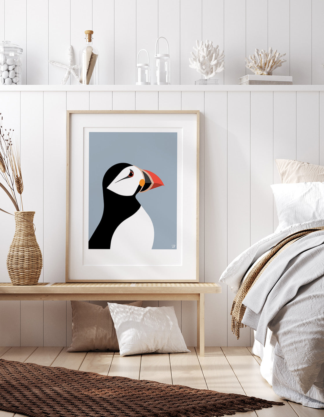 Colorful Puffin wall art showcasing vibrant colors and unique markings, perfect for home decor.