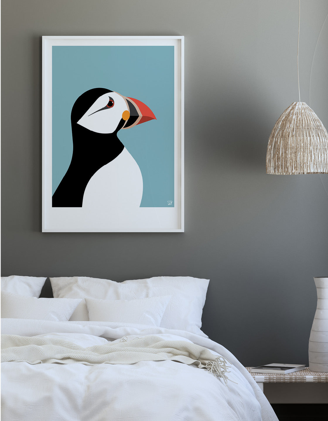 Colorful Puffin wall art showcasing vibrant colors and unique markings, perfect for home decor.