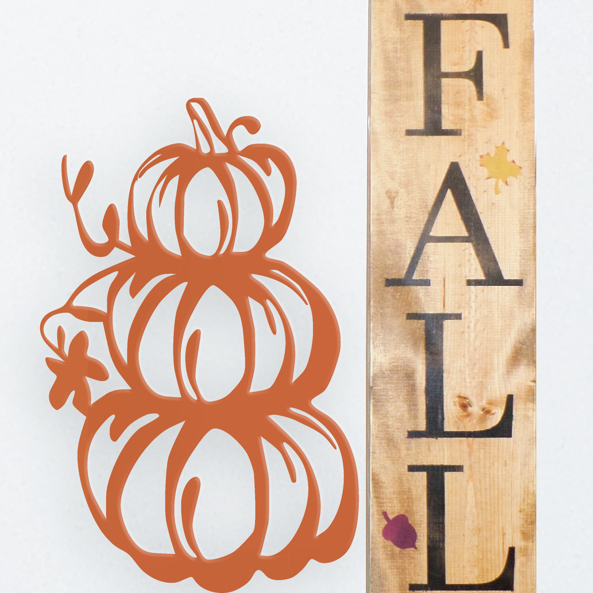 Pumpkin Stack Metal Wall Art featuring stacked pumpkins in a charming design, crafted from high-quality steel with a low gloss finish.