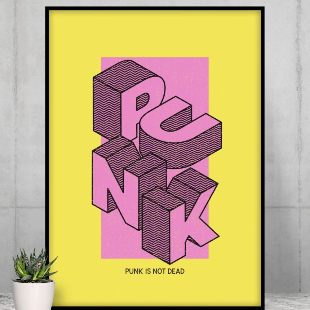 Punk is Not Dead Retro Poster on fine art paper, showcasing vibrant colors and a matte finish, perfect for indoor decoration.