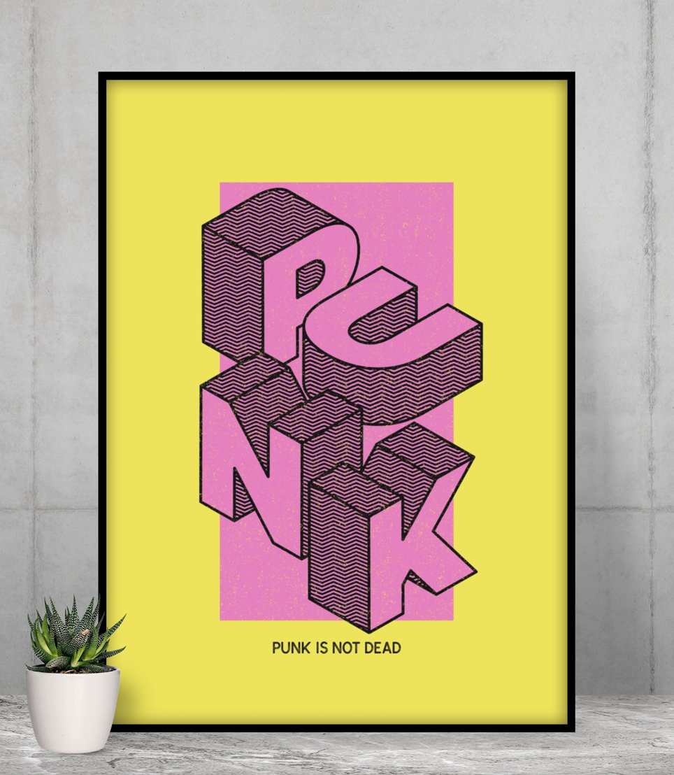 Punk is Not Dead Retro Poster on fine art paper, showcasing vibrant colors and a matte finish, perfect for indoor decoration.