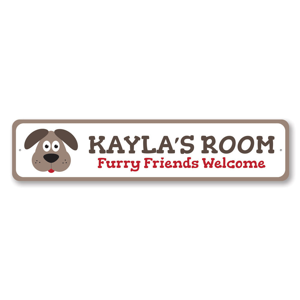 A colorful Puppy Kids Room Sign made of aluminum, featuring a playful design perfect for children's room decor.